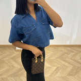 Chemise col V jean