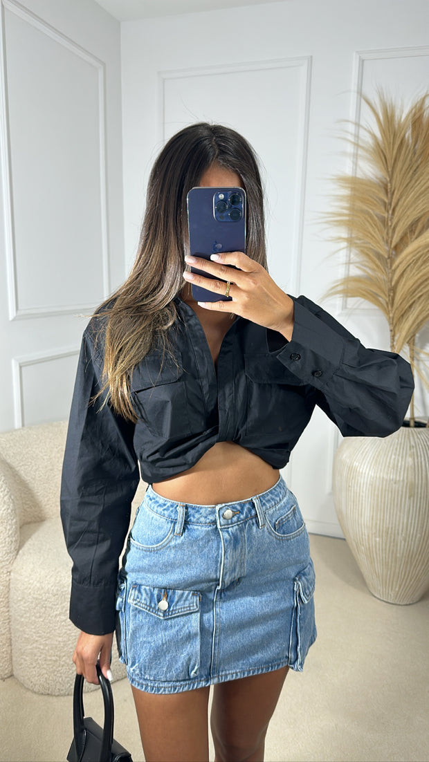 Jupe courte cargo [ jean ]