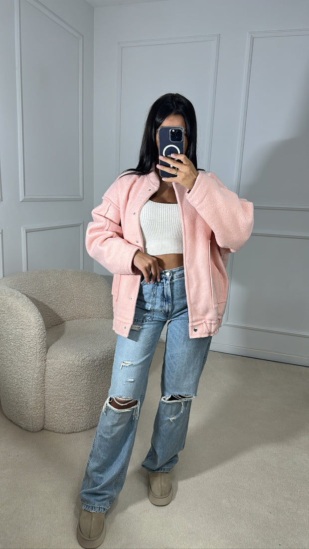 Veste aviateur moumoute  [ rose ]