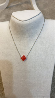 Collier trèfle argent [ rouge ]
