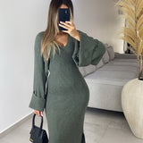 Robe pull en maille [ kaki ]