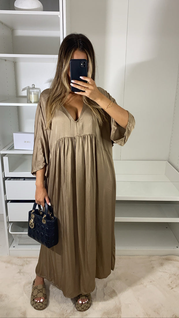 Robe longue en soie [ camel ]
