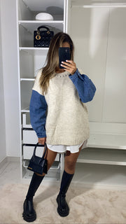 Pull bi matière [ beige ]