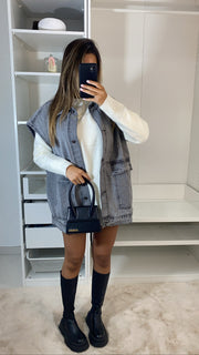 Veste en jean sans manche Poche [ gris ]