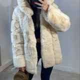Fourrure Vegan avec capuche [ beige ]